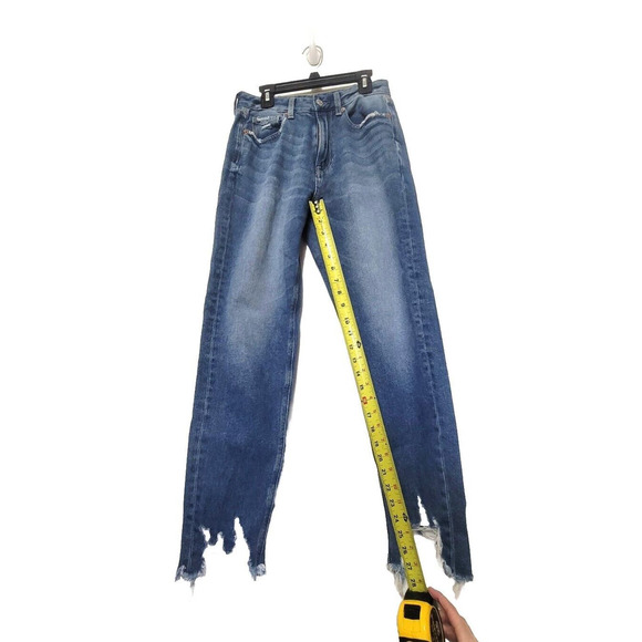 American Eagle Mom Jean Womens Size 2 High Rise Distressed Raw Hem Medium Wash - Picture 6 of 9